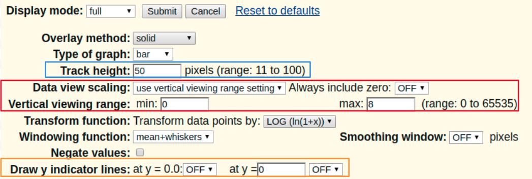 Wiggle track configuration panel showing graph type, track height, and data view scaling options