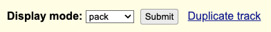 Track settings showing the Duplicate track link next to the Display mode dropdown